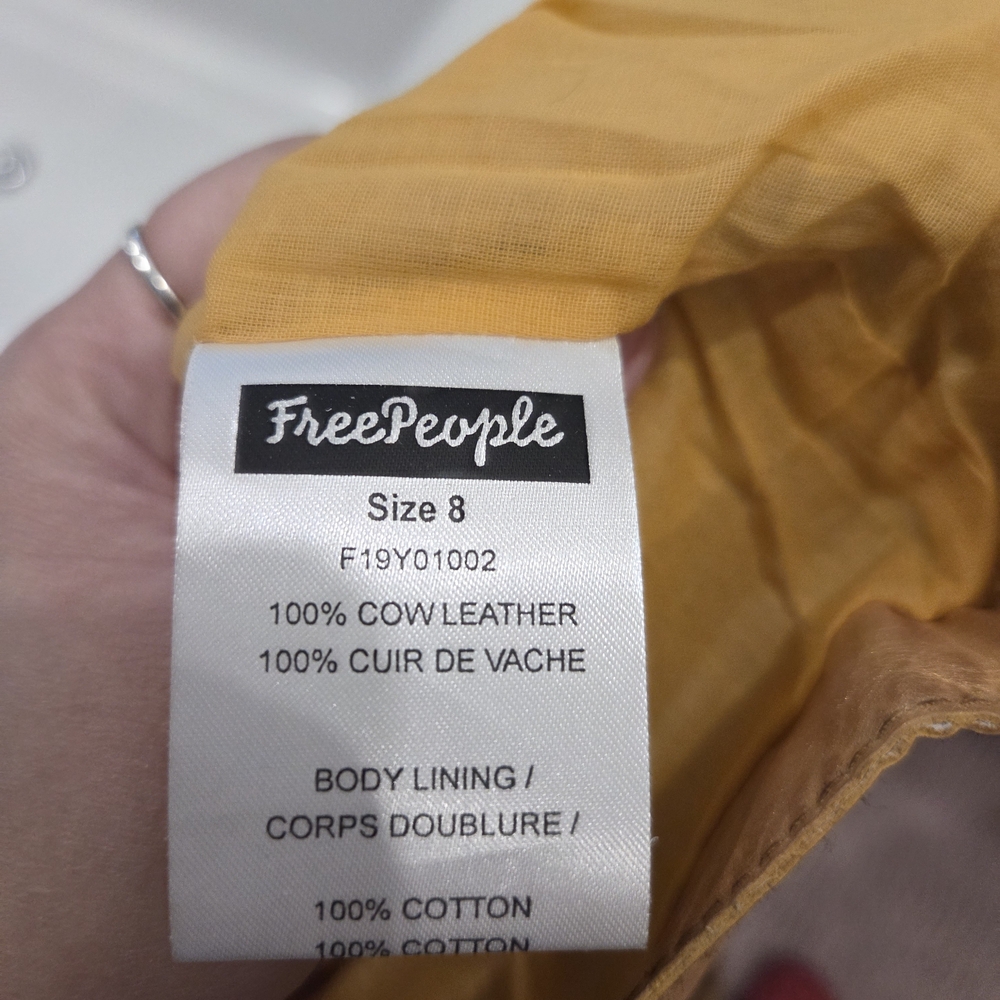 NWT Free People GOLD Genuine Leather Sweetheart Neckline Button Mini Dress - Picture 8 of 8